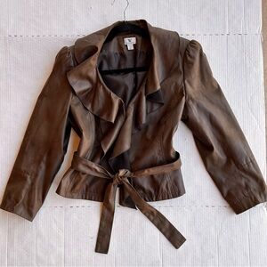 Worthington Brown Ruffle Blazer